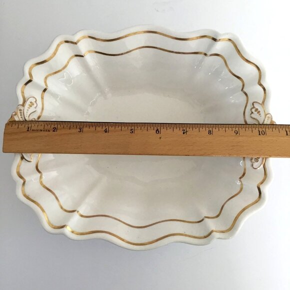 Antique DAVENPORT Pottery Scalloped Gold Trim Serving Bowl England c.19thC 9.5" - Picture 3 of 7